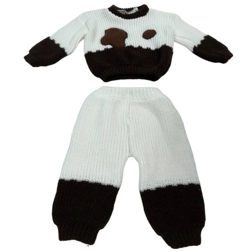 Knit Jogger Set 2pcs 🐄 | Unisex Baby 3-6month | White Brown